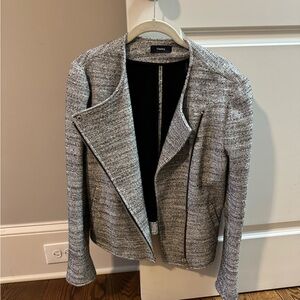 Theory Gray Blazer with Asymmetrical Zipper and Notched Lapel